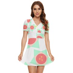 Flowers T- Shirt Modern Geometric Flowers T- Shirt V-neck High Waist Chiffon Mini Dress