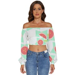 Flowers T- Shirt Modern Geometric Flowers T- Shirt Long Sleeve Crinkled Weave Crop Top