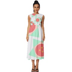 Flowers T- Shirt Modern Geometric Flowers T- Shirt Sleeveless Round Neck Midi Dress