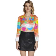 Flowers T- Shirtflowers And Sun T- Shirt Long Sleeve Tie Back Satin Wrap Top