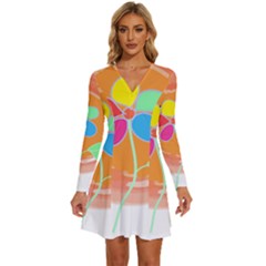 Flowers T- Shirtflowers And Sun T- Shirt Long Sleeve Deep V Mini Dress 