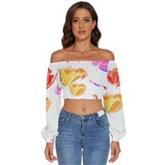 Flowers T- Shirtflowers T- Shirt (3) Long Sleeve Crinkled Weave Crop Top