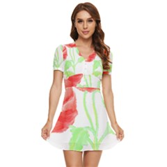 Flowers T- Shirtflowers T- Shirt V-neck High Waist Chiffon Mini Dress