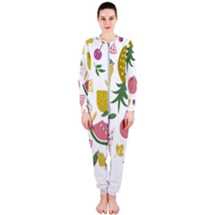 Fruits T- Shirt Funny Summer Fruits Collage Fruit Bright Colors T- Shirt Onepiece Jumpsuit (ladies) by maxcute