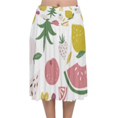 Fruits T- Shirt Funny Summer Fruits Collage Fruit Bright Colors T- Shirt Velvet Flared Midi Skirt by maxcute