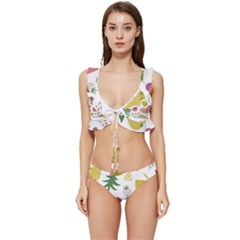 Fruits T- Shirt Funny Summer Fruits Collage Fruit Bright Colors T- Shirt Low Cut Ruffle Edge Bikini Set