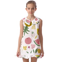 Fruits T- Shirt Funny Summer Fruits Collage Fruit Bright Colors T- Shirt Kids  Pilgrim Collar Ruffle Hem Dress