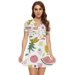 Fruits T- Shirt Funny Summer Fruits Collage Fruit Bright Colors T- Shirt V-neck High Waist Chiffon Mini Dress