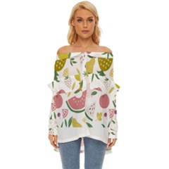 Fruits T- Shirt Funny Summer Fruits Collage Fruit Bright Colors T- Shirt Off Shoulder Chiffon Pocket Shirt by maxcute