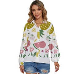 Fruits T- Shirt Funny Summer Fruits Collage Fruit Bright Colors T- Shirt Women s Long Sleeve Button Down Shirt