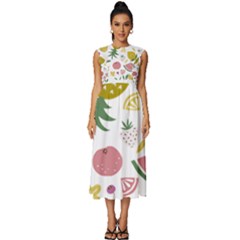 Fruits T- Shirt Funny Summer Fruits Collage Fruit Bright Colors T- Shirt Sleeveless Round Neck Midi Dress