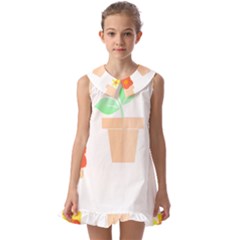 Garden T- Shirt Garden Flowers Pattern T- Shirt Kids  Pilgrim Collar Ruffle Hem Dress