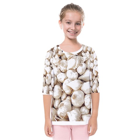 Garlic T- Shirt Garlic Bulbs Photograph T- Shirt Kids  Quarter Sleeve Raglan Tee by maxcute