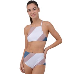 Geometric Abstract Art T- Shirt Mountain River Pattern High Waist Tankini Set by maxcute