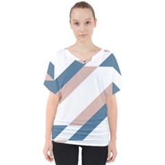 Geometric Abstract Art T- Shirt Mountain River Pattern V-neck Dolman Drape Top by maxcute