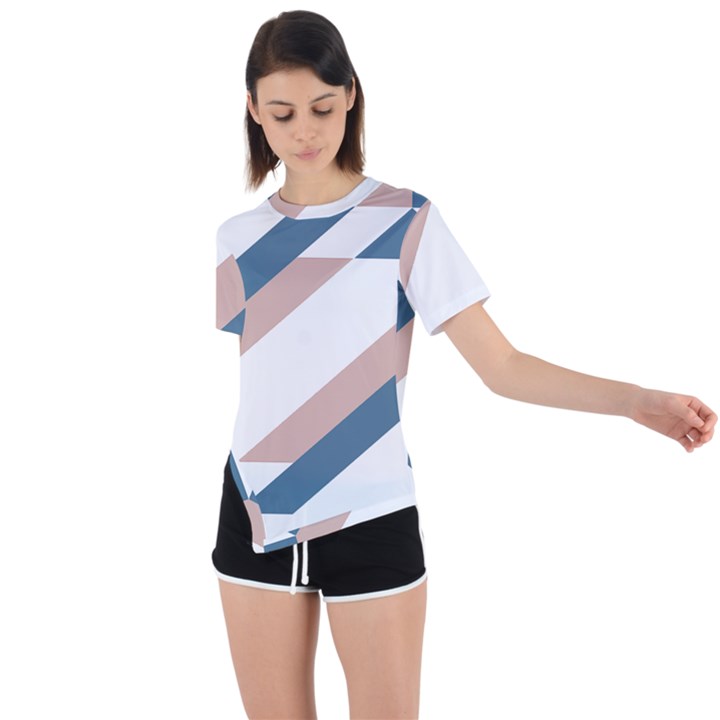 Geometric Abstract Art T- Shirt Mountain River Pattern Asymmetrical Short Sleeve Sports Tee