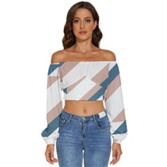 Geometric Abstract Art T- Shirt Mountain River Pattern Long Sleeve Crinkled Weave Crop Top