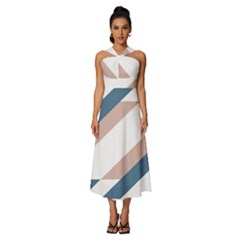 Geometric Abstract Art T- Shirt Mountain River Pattern Sleeveless Cross Front Cocktail Midi Chiffon Dress