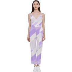 Geometric Abstract Art T- Shirt Purple Mountains Pattern V-neck Spaghetti Strap Tie Front Jumpsuit by maxcute