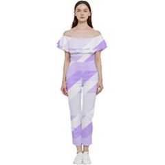 Geometric Abstract Art T- Shirt Purple Mountains Pattern Off Shoulder Ruffle Top Jumpsuit