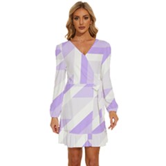 Geometric Abstract Art T- Shirt Purple Mountains Pattern Long Sleeve Waist Tie Ruffle Velour Dress