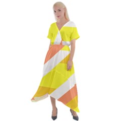 Geometric Abstract Art T- Shirt Sunrise Pattern Cross Front Sharkbite Hem Maxi Dress