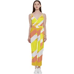 Geometric Abstract Art T- Shirt Sunrise Pattern V-neck Spaghetti Strap Tie Front Jumpsuit by maxcute