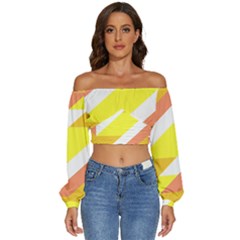 Geometric Abstract Art T- Shirt Sunrise Pattern Long Sleeve Crinkled Weave Crop Top