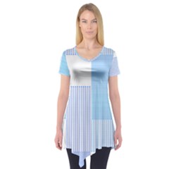 Geometric T- Shirt Blue Composition T- Shirt Short Sleeve Tunic  by maxcute