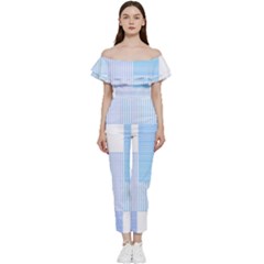 Geometric T- Shirt Blue Composition T- Shirt Off Shoulder Ruffle Top Jumpsuit