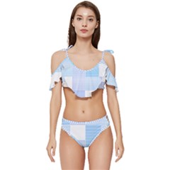 Geometric T- Shirt Blue Composition T- Shirt Ruffle Edge Tie Up Bikini Set	