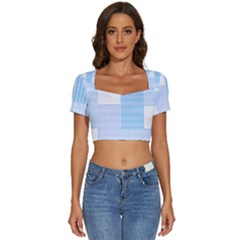 Geometric T- Shirt Blue Composition T- Shirt Short Sleeve Square Neckline Crop Top  by maxcute