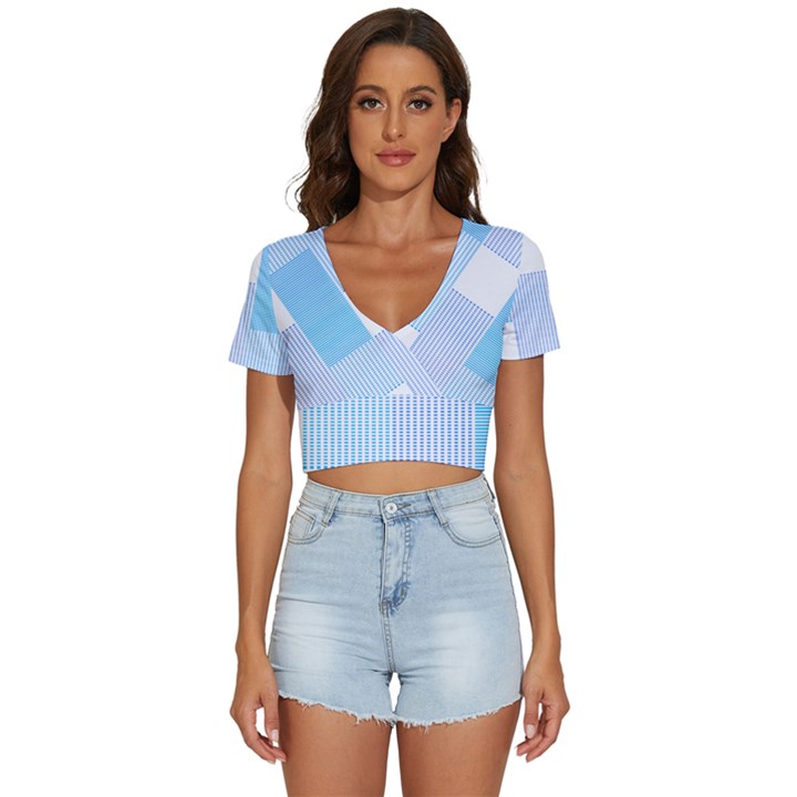 Geometric T- Shirt Blue Composition T- Shirt V-Neck Crop Top