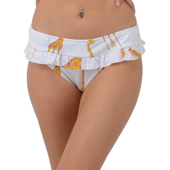 Giraffe Pattern T- Shirt Giraffes T- Shirt Frill Bikini Bottom