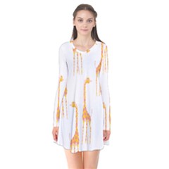 Giraffe Pattern T- Shirt Giraffes T- Shirt Long Sleeve V-neck Flare Dress by maxcute