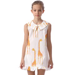 Giraffe Pattern T- Shirt Giraffes T- Shirt Kids  Pilgrim Collar Ruffle Hem Dress