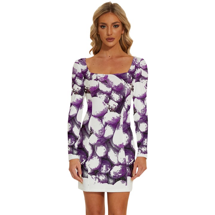 Grapes T- Shirt Purple Grapes Photo T- Shirt Long Sleeve Square Neck Bodycon Velour Dress