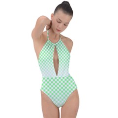 Green Checker T- Shirt Green Checker T- Shirt Plunge Cut Halter Swimsuit by maxcute