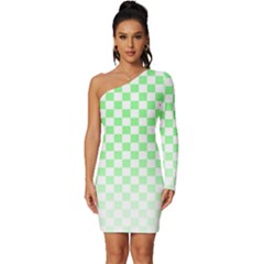 Green Checker T- Shirt Green Checker T- Shirt Long Sleeve One Shoulder Mini Dress