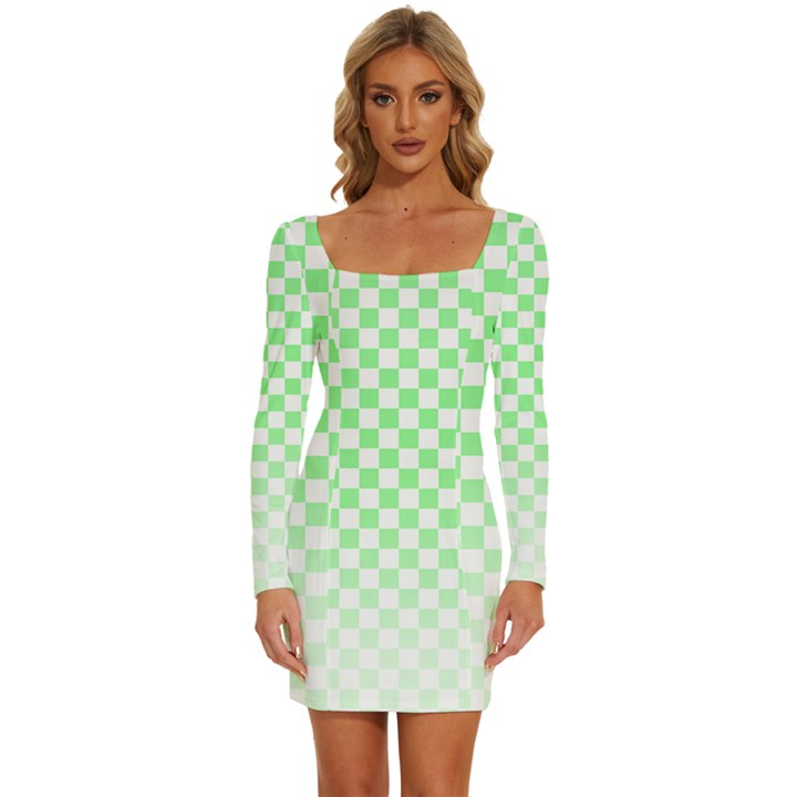 Green Checker T- Shirt Green Checker T- Shirt Long Sleeve Square Neck Bodycon Velour Dress