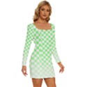 Green Checker T- Shirt Green Checker T- Shirt Long Sleeve Square Neck Bodycon Velour Dress View3