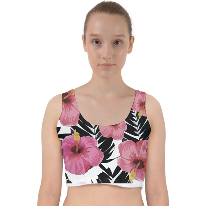 Hawaii T- Shirt Hawaian Floral Pattern T- Shirt Velvet Racer Back Crop Top