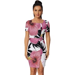 Hawaii T- Shirt Hawaian Floral Pattern T- Shirt Fitted Knot Split End Bodycon Dress