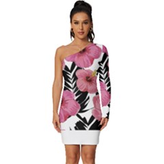 Hawaii T- Shirt Hawaian Floral Pattern T- Shirt Long Sleeve One Shoulder Mini Dress