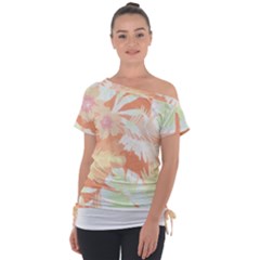 Hawaii T- Shirt Hawaii Alpha De Purple Pattern T- Shirt Off Shoulder Tie-Up Tee