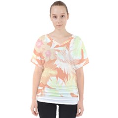 Hawaii T- Shirt Hawaii Alpha De Purple Pattern T- Shirt V-Neck Dolman Drape Top