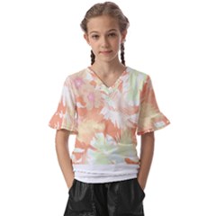 Hawaii T- Shirt Hawaii Alpha De Purple Pattern T- Shirt Kids  V-Neck Horn Sleeve Blouse