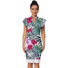 Hawaii T- Shirt Hawaii Antler Garden T- Shirt Vintage Frill Sleeve V-neck Bodycon Dress