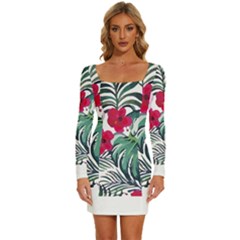 Hawaii T- Shirt Hawaii Antler Garden T- Shirt Long Sleeve Square Neck Bodycon Velour Dress