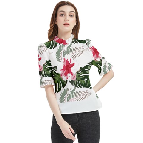 Hawaii T- Shirt Hawaii Blood Flower Garden T- Shirt Frill Neck Blouse by maxcute